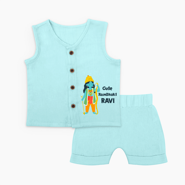 Cute Ram Bhakt Personalized Kids Jabla Set - BABY BLUE - 0 - 3 Months Old (Chest 9.8")