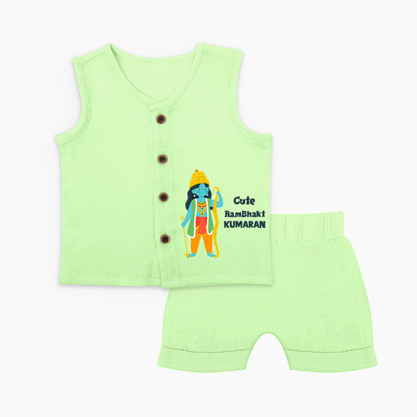 Cute Ram Bhakt Personalized Kids Jabla Set - PASTEL GREEN - 0 - 3 Months Old (Chest 9.8")