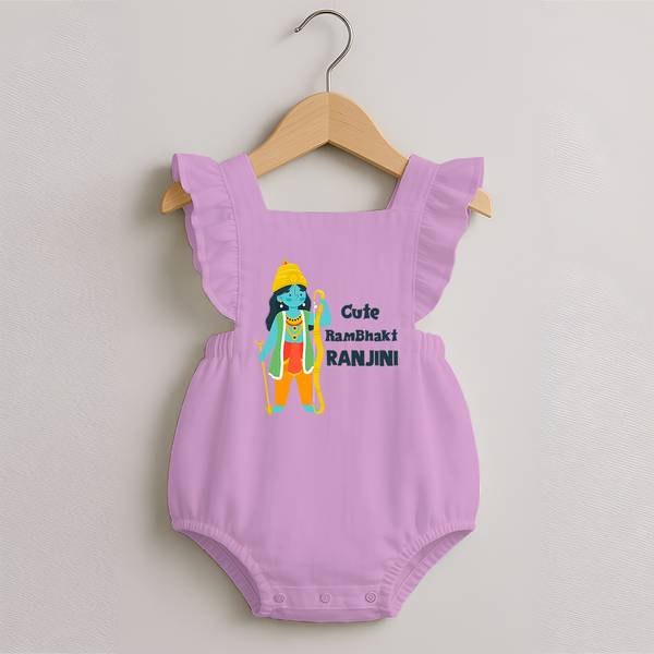 Cute Ram Bhakt Personalized Kids Romper Frock - BABY PINK - 0 - 3 Months Old (Chest 19")
