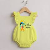 Cute Ram Bhakt Personalized Kids Romper Frock - PASTEL YELLOW - 0 - 3 Months Old (Chest 19")