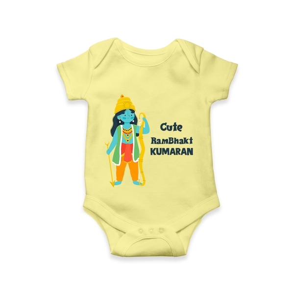 Cute Ram Bhakt Personalized Kids Romper - PASTEL YELLOW - New Born (Chest 14")