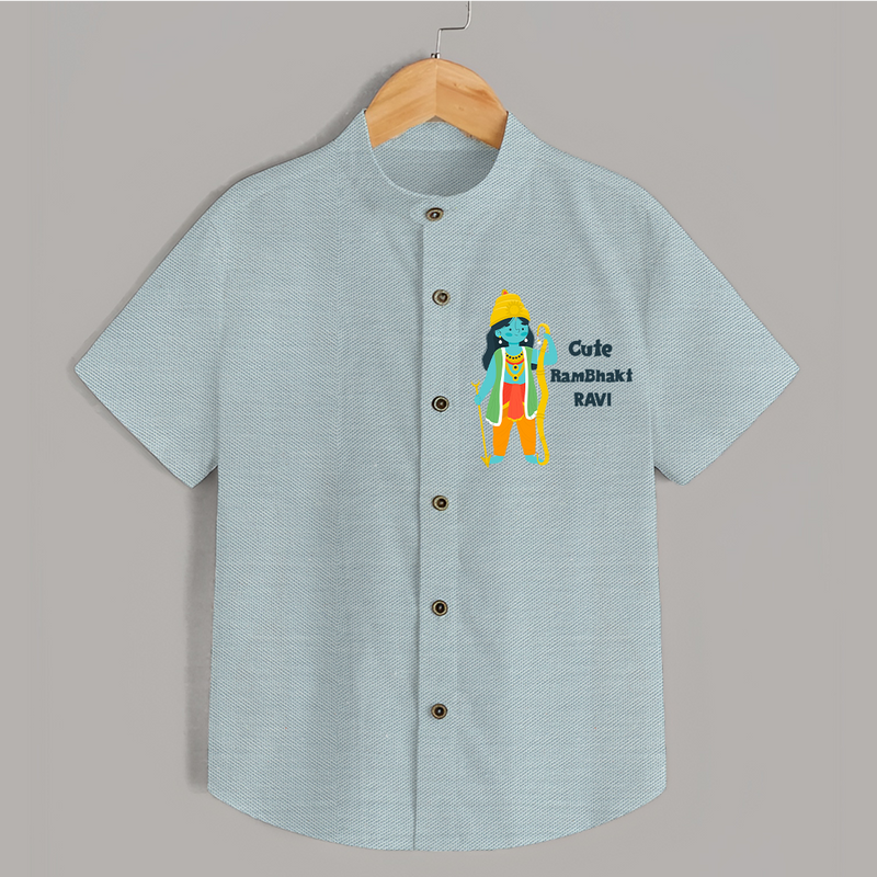 Cute Ram Bhakt  - Customized Ram Themed Shirt For Kids With Name - ARCTIC BLUE - 0 - 6 Months Old (Chest 23")
