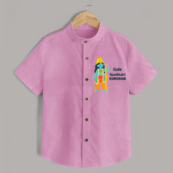 Cute Ram Bhakt Personalized Kids Shirt - BABY PINK - 0 - 6 Months Old (Chest 23")