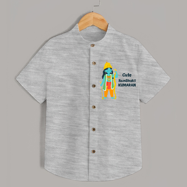 Cute Ram Bhakt Personalized Kids Shirt - GREY - 0 - 6 Months Old (Chest 23")