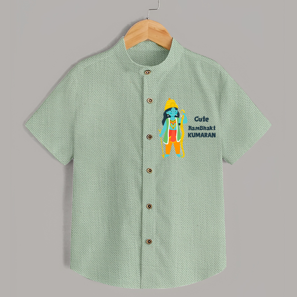 Cute Ram Bhakt Personalized Kids Shirt - MINT GREEN - 0 - 6 Months Old (Chest 23")