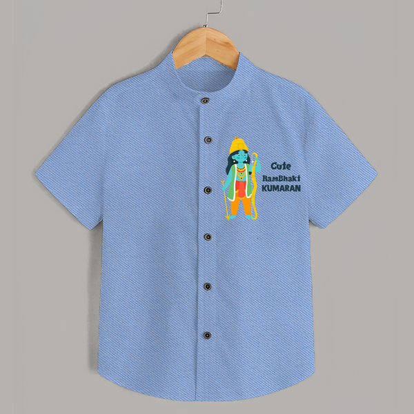 Cute Ram Bhakt Personalized Kids Shirt - SKY BLUE - 0 - 6 Months Old (Chest 23")