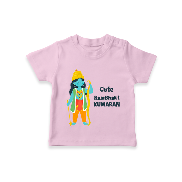 Cute Ram Bhakt Personalized Kids T-Shirt - BABY PINK - 0-5 Months Old (Chest 17")