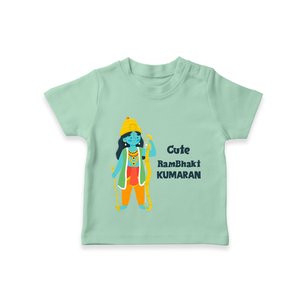 Cute Ram Bhakt Personalized Kids T-Shirt - MINT GREEN - 0-5 Months Old (Chest 17")