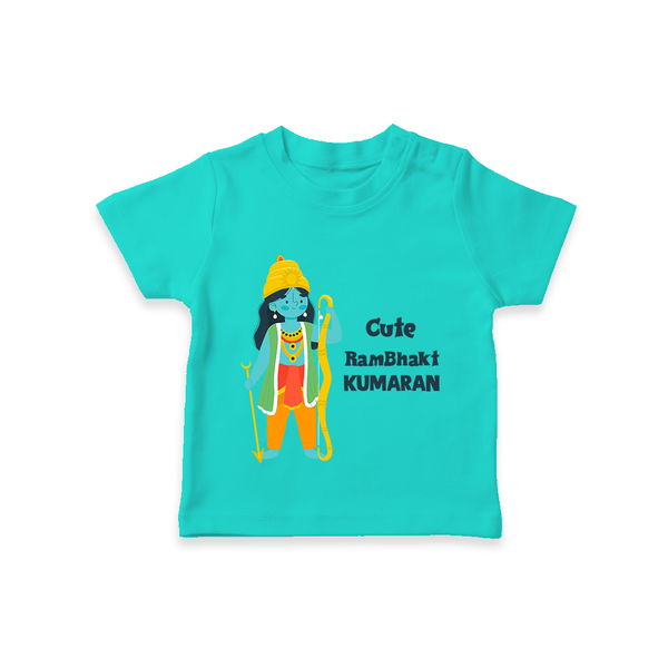 Cute Ram Bhakt Personalized Kids T-Shirt - TEAL - 0-5 Months Old (Chest 17")