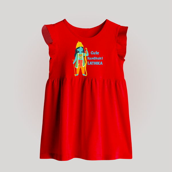 Cute Ram Bhakt Personalized Kids Baby Frock - RED - 0 - 3 Months Old (Chest 17")