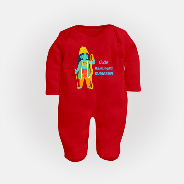 Cute Ram Bhakt Personalized Kids Fullbody suit - RED - New Born (Chest 7.5")