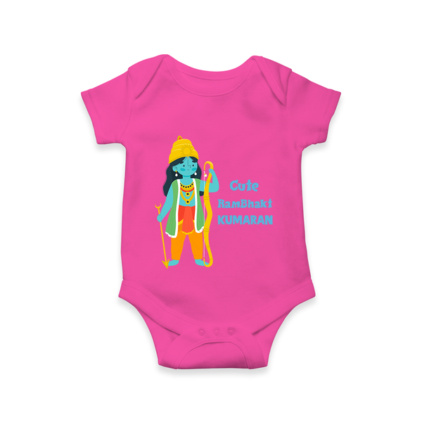 Cute Ram Bhakt Personalized Kids Romper - HOT PINK - New Born (Chest 14")