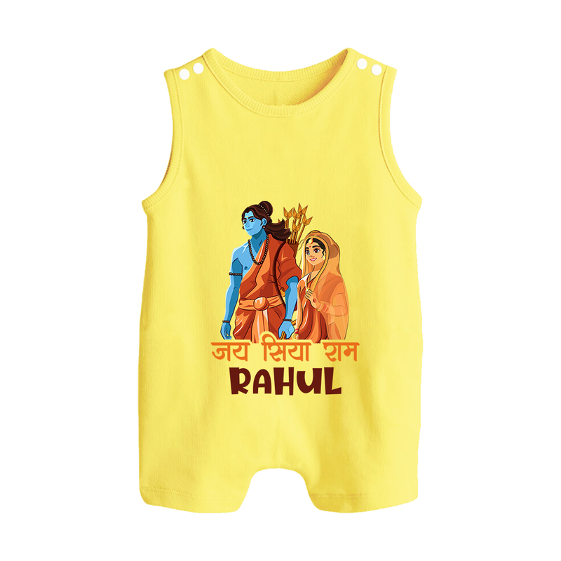 Victory to Sita and Ram Romper Suit | Personalized Romper Suit for Ram Jayanti - PASTEL YELLOW - 0 - 5 Months Old (Chest 18")