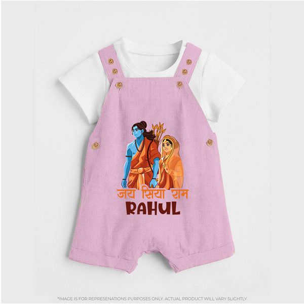 Victory to Sita and Ram Dungaree set | Personalized Dungaree set for Ram Jayanti - BABY PINK - 0 - 5 Months Old (Chest 18")