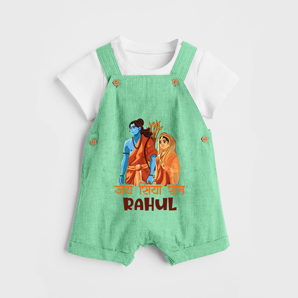 Victory to Sita and Ram Dungaree set | Personalized Dungaree set for Ram Jayanti - GREEN - 0 - 5 Months Old (Chest 18")