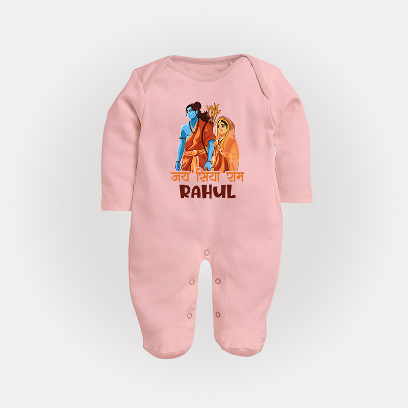 Victory to Sita and Ram Sleep Suit | Personalized Sleep Suit for Ram Jayanti - BABY PINK - New Born (Chest 7.5")