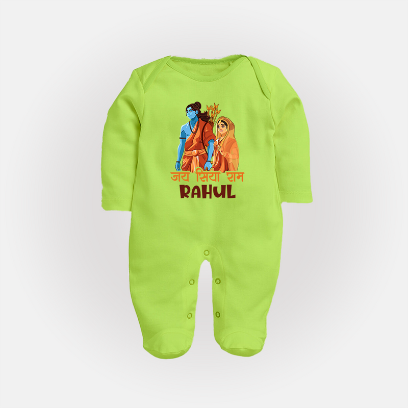 Victory to Sita and Ram Sleep Suit | Personalized Sleep Suit for Ram Jayanti - LIME GREEN - New Born (Chest 7.5")