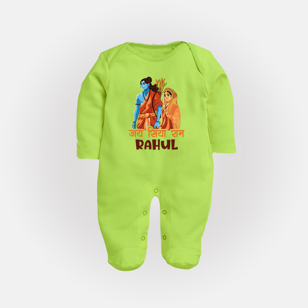 Jai Siya Ram Personalized Kids Fullbody suit - LIME GREEN - New Born (Chest 7.5")