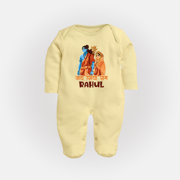 Victory to Sita and Ram Sleep Suit | Personalized Sleep Suit for Ram Jayanti - PASTEL YELLOW - New Born (Chest 7.5")