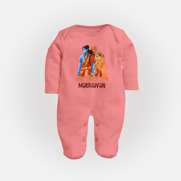 Jai Siya Ram Personalized Kids Fullbody suit - PEACH - New Born (Chest 7.5")