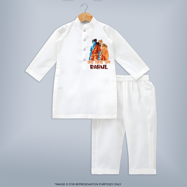 Victory to Sita and Ram Kurta Set | Personalized Kurta Set for Ram Jayanti - WHITE - 3 - 6 Months Old (Chest 24", Kurta Length 14'', Waist 19", Pant Length 14")