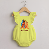 Jai Siya Ram Personalized Kids Romper Frock - PASTEL YELLOW - 0 - 3 Months Old (Chest 19")