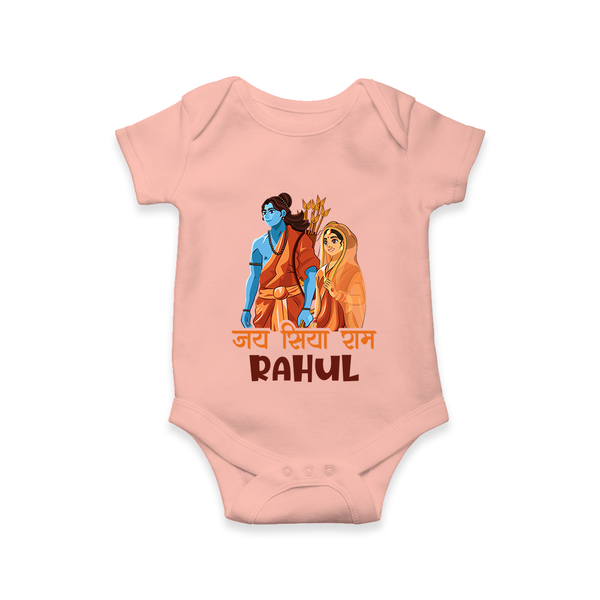 Victory to Sita and Ram Romper | Personalized Romper for Ram Jayanti - PEACH - New Born (Chest 14")