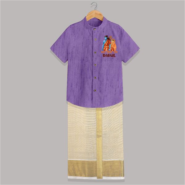 Victory to Sita and Ram Shirt And Dhoti | Personalized Shirt And Dhoti for Ram Jayanti - ROYAL PURPLE - 0 - 6 Months Old (Chest-23") (Dhoti length-14")