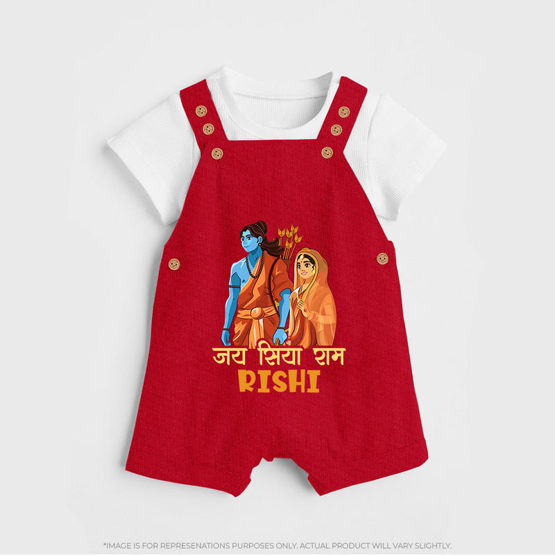 Victory to Sita and Ram Dungaree set | Personalized Dungaree set for Ram Jayanti - RED - 0 - 5 Months Old (Chest 18")
