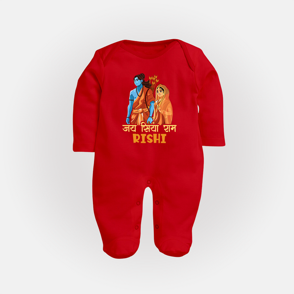 Victory to Sita and Ram Sleep Suit | Personalized Sleep Suit for Ram Jayanti - RED - New Born (Chest 7.5")