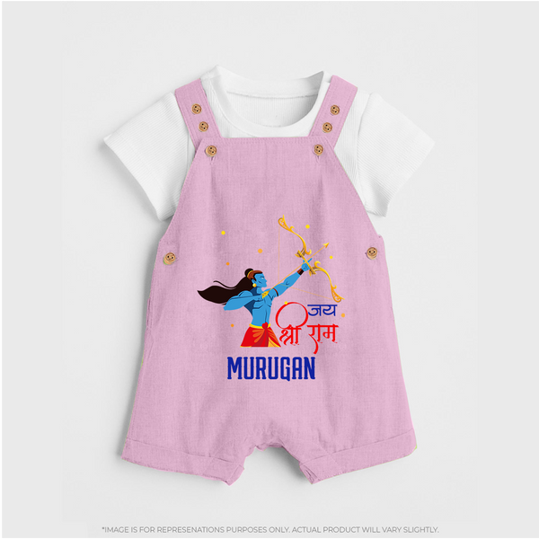 Jai Shri Ram Devotional Kids Dungaree - BABY PINK - 0 - 5 Months Old (Chest 18")