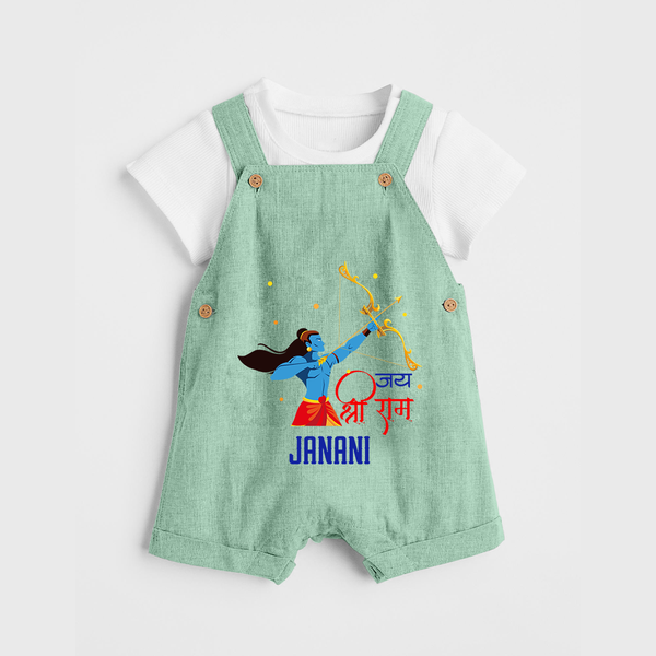 Victory to Lord Ram Dungaree set | Custom Dungaree set for Ram Bhakt - MINT GREEN - 0 - 5 Months Old (Chest 18")