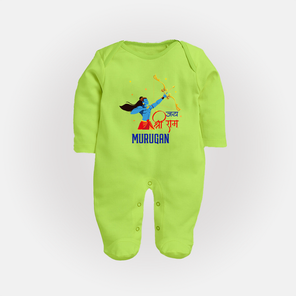 Jai Shri Ram Devotional Kids Fullbody suit - LIME GREEN - New Born (Chest 7.5")