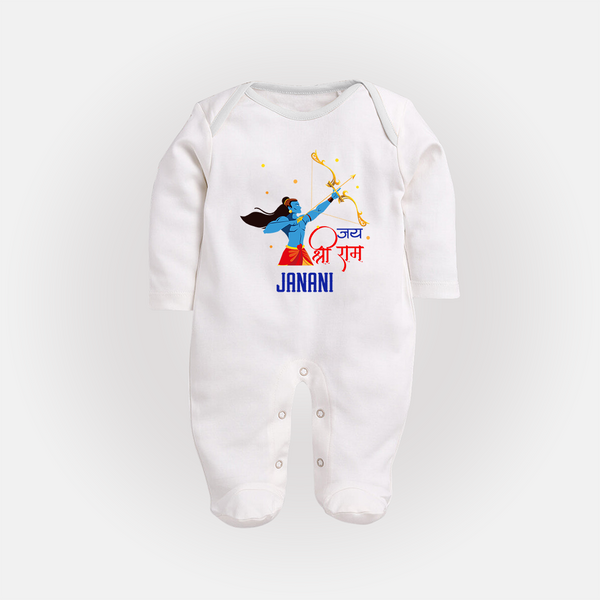 Victory to Lord Ram Sleep Suit | Custom Sleep Suit for Ram Bhakt - WHITE - New Born (Chest 7.5")