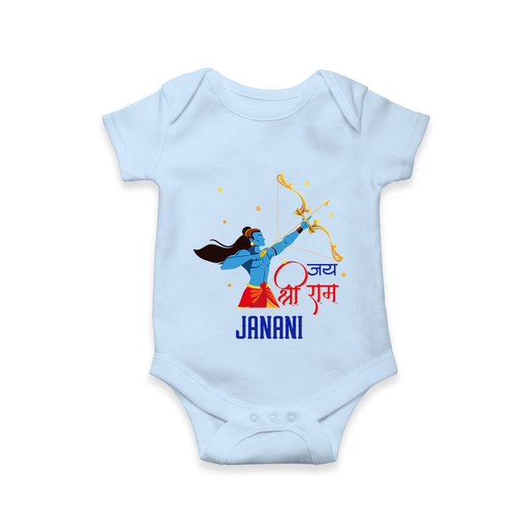 Victory to Lord Ram Romper | Custom Romper for Ram Bhakt - BABY BLUE - New Born (Chest 14")