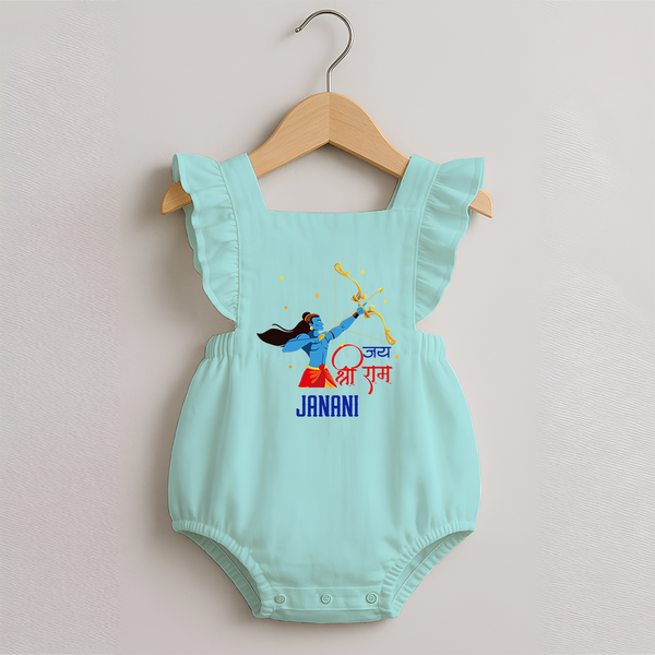 Victory to Lord Ram Romper Frock | Custom Romper Frock for Ram Bhakt - MINT GREEN - 0 - 3 Months Old (Chest 19")