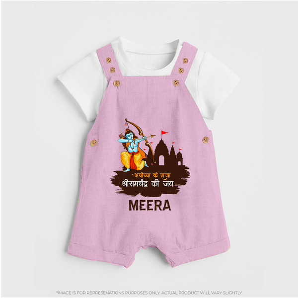 Victory to King Shri Ramachandra of Ayodhya Dungaree set | Personalized Dungaree set for Ram Bhakt - BABY PINK - 0 - 5 Months Old (Chest 18")