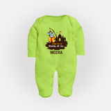 Victory to King Shri Ramachandra of Ayodhya Sleep Suit | Personalized Sleep Suit for Ram Bhakt - LIME GREEN - New Born (Chest 7.5")