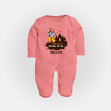 Victory to King Shri Ramachandra of Ayodhya Sleep Suit | Personalized Sleep Suit for Ram Bhakt - PEACH - New Born (Chest 7.5")