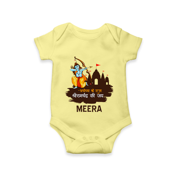 Victory to King Shri Ramachandra of Ayodhya Romper | Personalized Romper for Ram Bhakt - PASTEL YELLOW - New Born (Chest 14")