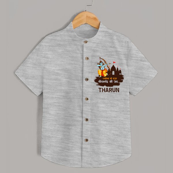 Victory to King Shri Ramachandra of Ayodhya Shirt | Personalized Shirt for Ram Bhakt - GREY - 0 - 6 Months Old (Chest 23")