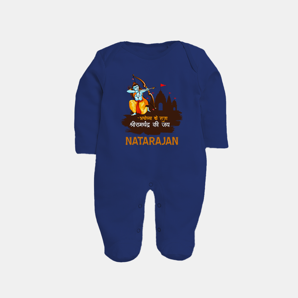 Ayodhya Ke Raja Shri Ramchandra Ki Jai Kids Fullbody suit - NAVY BLUE - New Born (Chest 7.5")