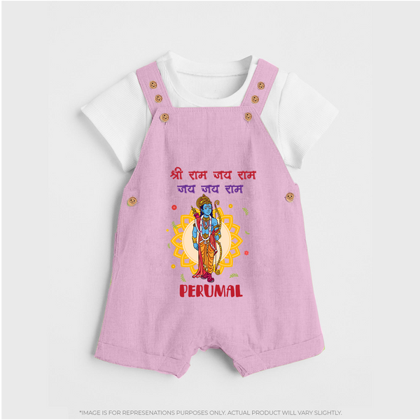 Shri Ram Jai Ram Jai Jai Ram Kids Dungaree - BABY PINK - 0 - 5 Months Old (Chest 18")