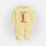 Shri Ram Jai Ram Jai Jai Ram Kids Fullbody suit - PASTEL YELLOW - New Born (Chest 7.5")