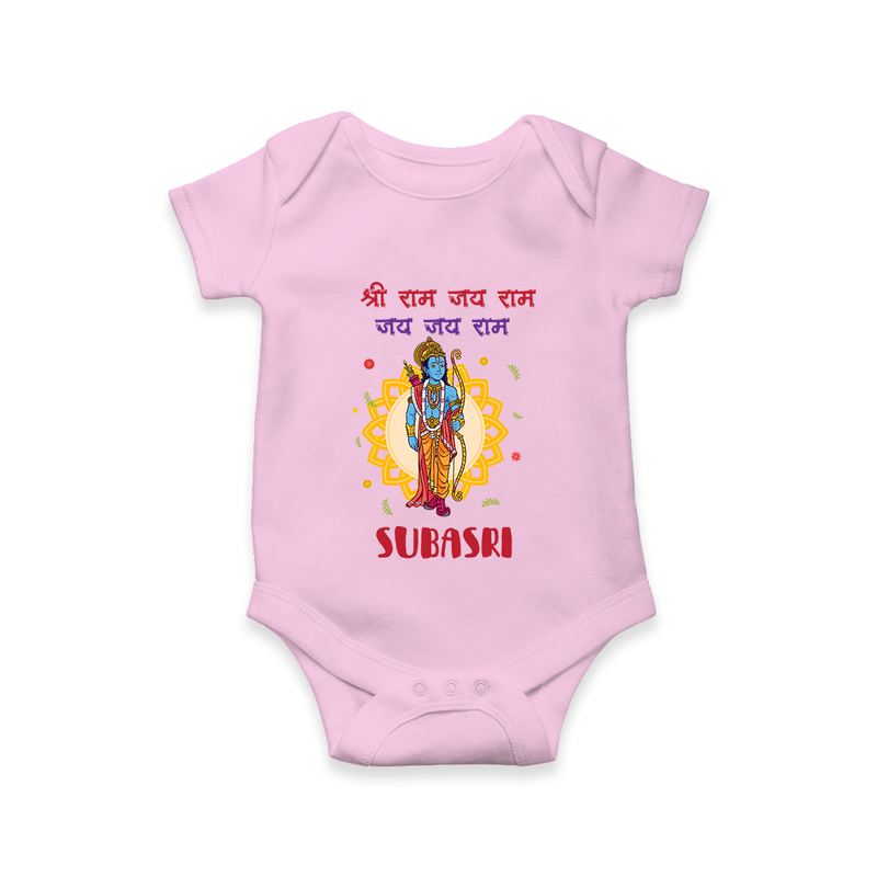 Shri Ram, Victory to Ram Romper | Custom Romper for Ram Jayanti - BABY PINK - New Born (Chest 14")