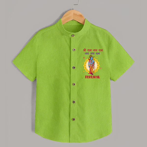 Shri Ram Jai Ram Jai Jai Ram Kids Shirt - LIME GREEN - 0 - 6 Months Old (Chest 23")
