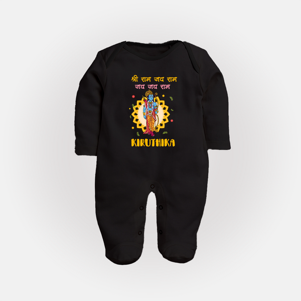 Shri Ram Jai Ram Jai Jai Ram Kids Fullbody suit - BLACK - New Born (Chest 7.5")