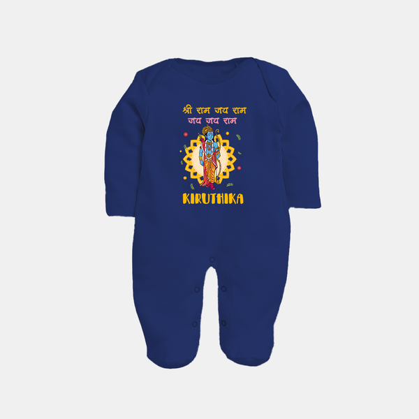 Shri Ram, Victory to Ram Sleep Suit | Custom Sleep Suit for Ram Jayanti - NAVY BLUE - New Born (Chest 7.5")