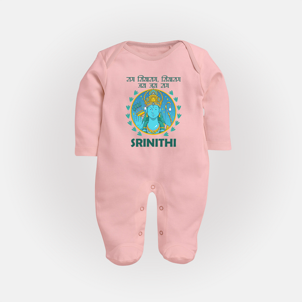 Ram Siya Ram Jai Jai Ram Kids Fullbody suit - BABY PINK - New Born (Chest 7.5")