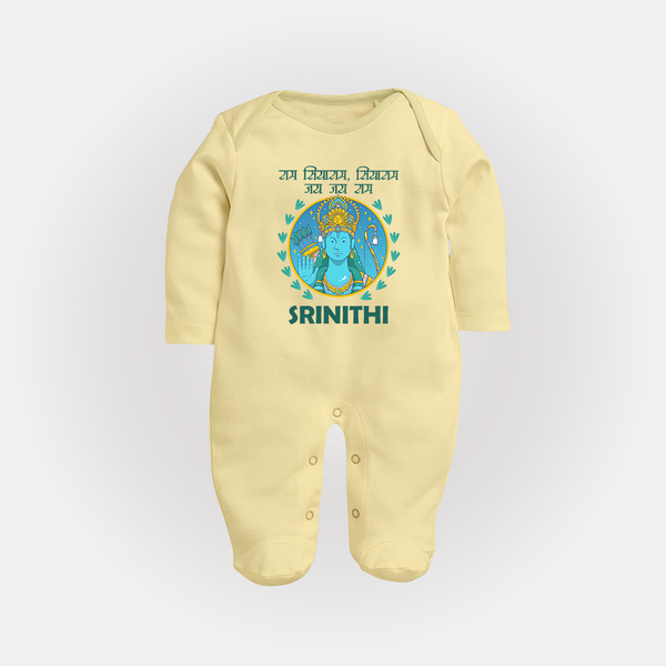 Ram Siyaram, Siyaram Victory Victory Ram Sleep Suit | Personalized Sleep Suit for Ram Bhakt - PASTEL YELLOW - New Born (Chest 7.5")
